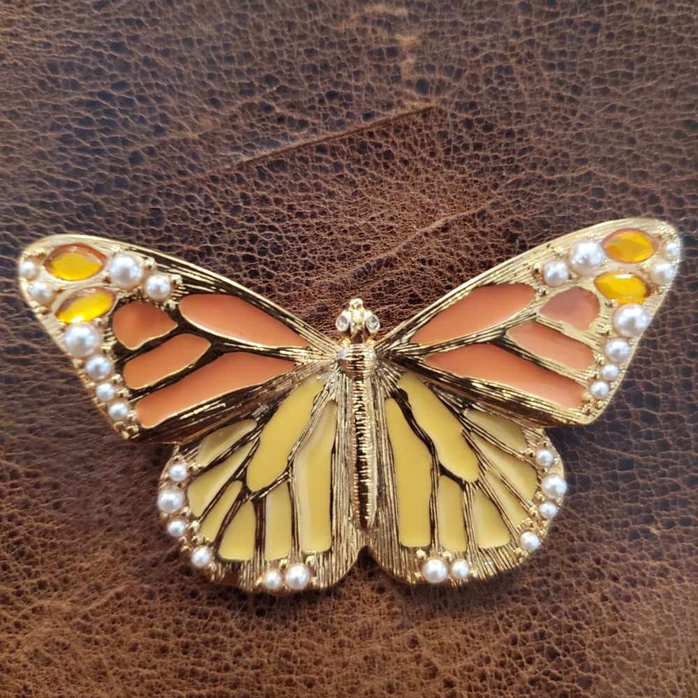 Elegant Butterfly Brooch with Gold and Yellow Accents
